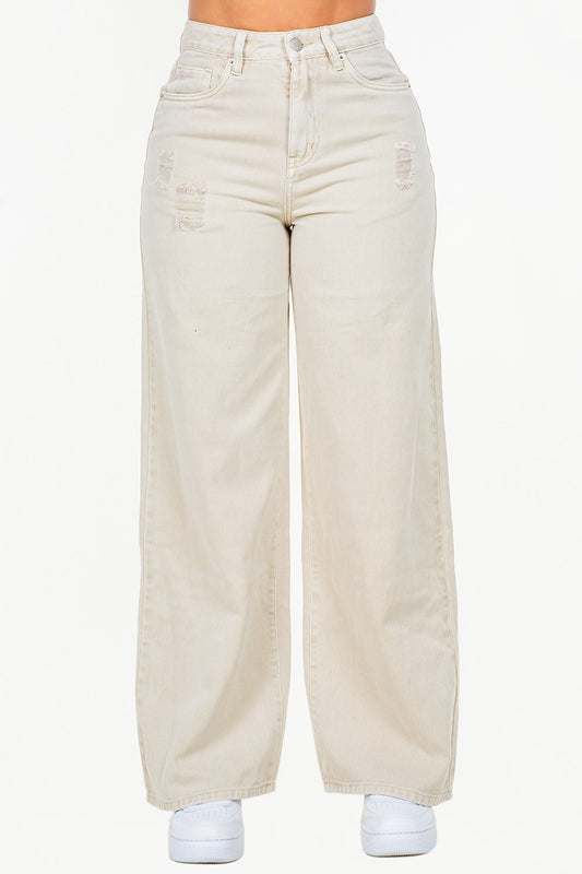 American Bazi High Waist Distressed Wide Leg Jeans - Love Salve 
