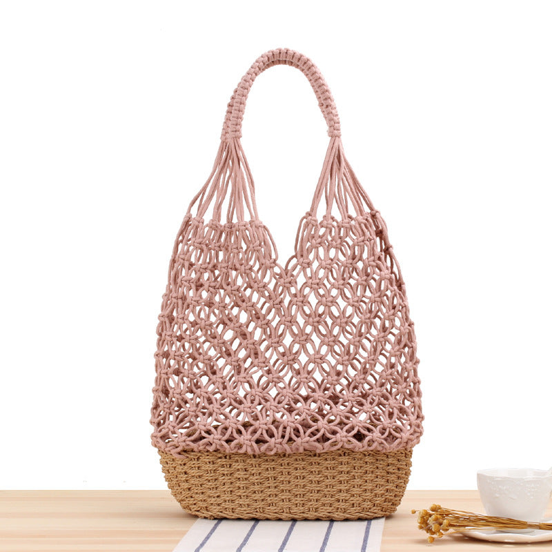 Hollow Out Cutout Shoulder Woven Bag Handmade Mesh Straw Bag Casual Forest Beach Bag Bella Mia