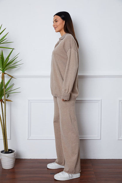 Dropped Shoulder Sweater and Long Pants Set.