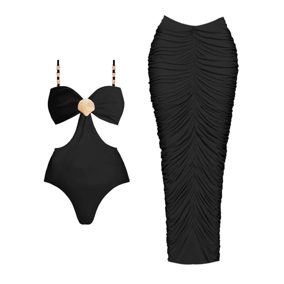 Pure Black Tube Top One Piece High Waist Bikini Swimsuit Women Sexy Backless Bella Mia