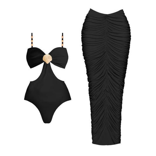 Pure Black Tube Top One Piece High Waist Bikini Swimsuit Women Sexy Backless Bella Mia