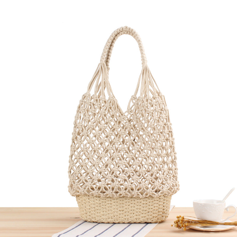 Hollow Out Cutout Shoulder Woven Bag Handmade Mesh Straw Bag Casual Forest Beach Bag Bella Mia