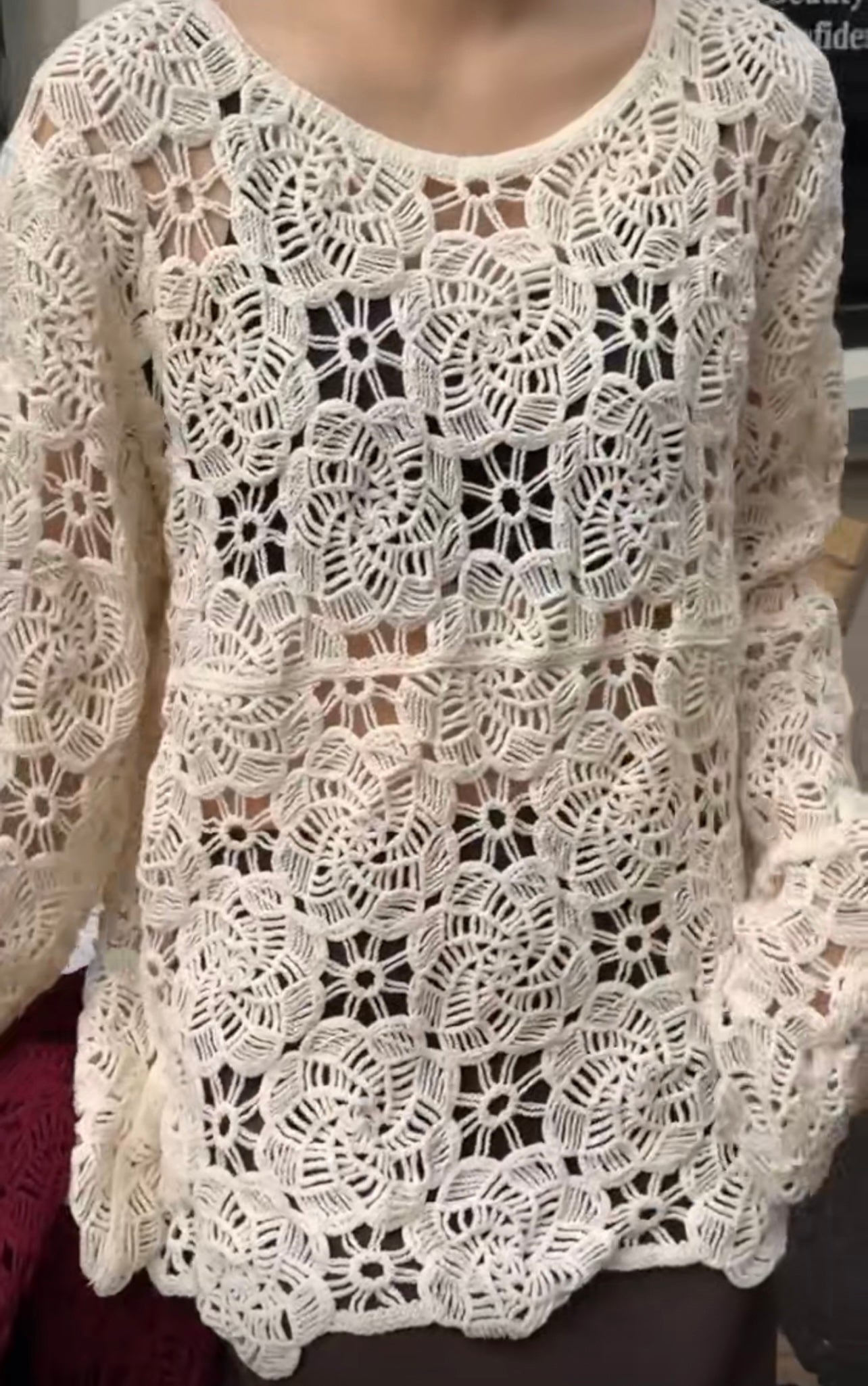 Women Mid Length Crochet Cutout Top Bella Mia