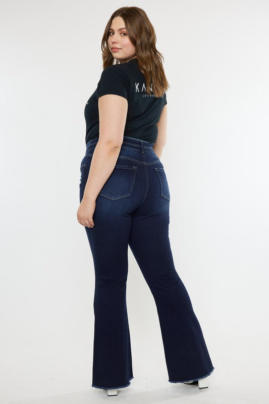 Plus High Rise Double WB Fray Hem Flare Jeans KanCan Coco’s Tee Boutique