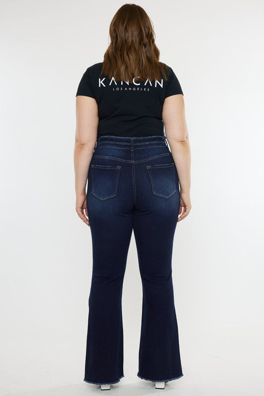 Plus High Rise Double WB Fray Hem Flare Jeans KanCan Coco’s Tee Boutique