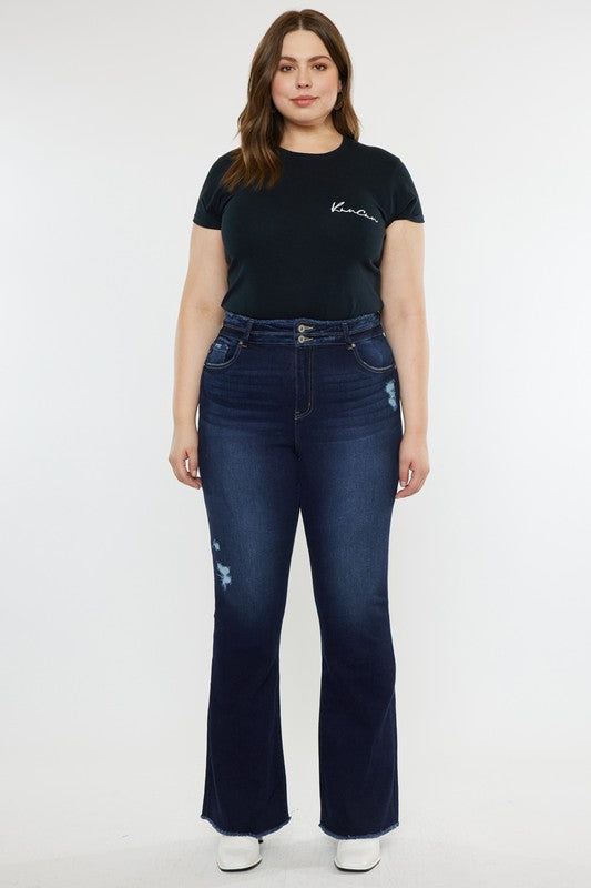 Plus High Rise Double WB Fray Hem Flare Jeans KanCan Coco’s Tee Boutique