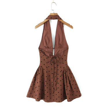 Sweet Rhinestone Chic Halter Dress Retro Sexy Deep V Plunge neck Slim Fit Backless Mini