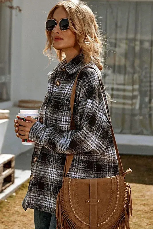 Plaid Flannel Button Down Shirt With Relaxed Fit For Everyday Wear Miss Sparkling