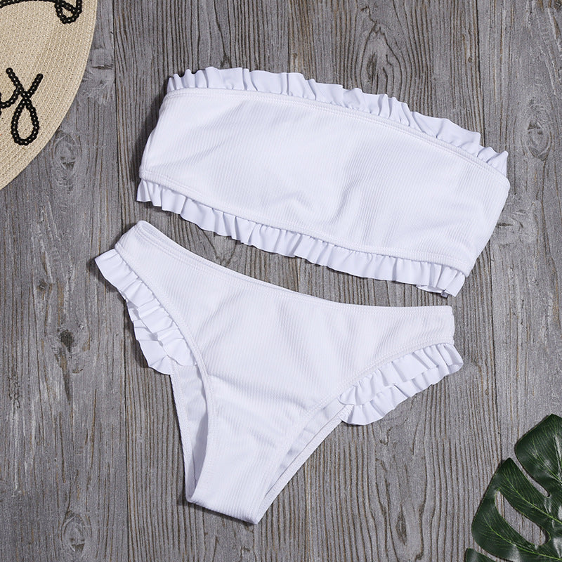 Women Sexy Chest-Wrapped Bikini Bright Leather Swimsuit Popular Split Swimsuit Bella Mia