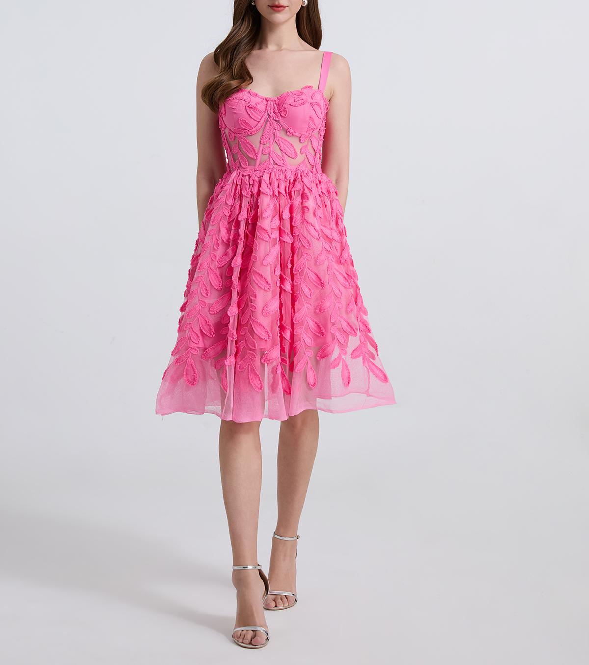 Women Embroidered Lace Mesh Slim Fit Fishbone Wire Halter Top Swing Multi Layered Dress Bella Mia