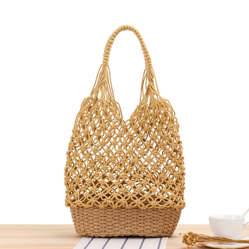Hollow Out Cutout Shoulder Woven Bag Handmade Mesh Straw Bag Casual Forest Beach Bag Bella Mia