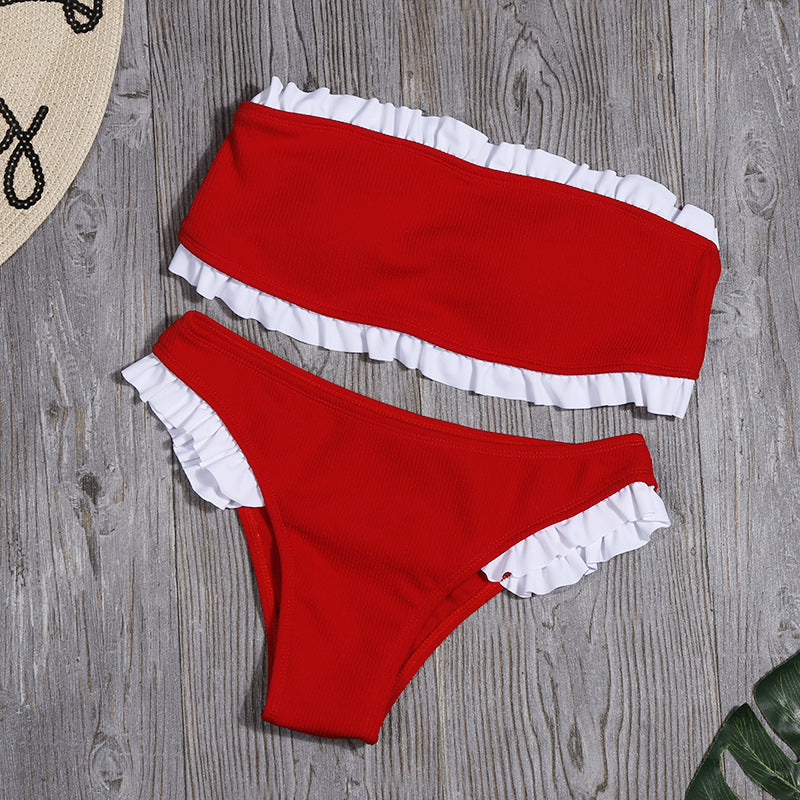 Women Sexy Chest-Wrapped Bikini Bright Leather Swimsuit Popular Split Swimsuit Bella Mia