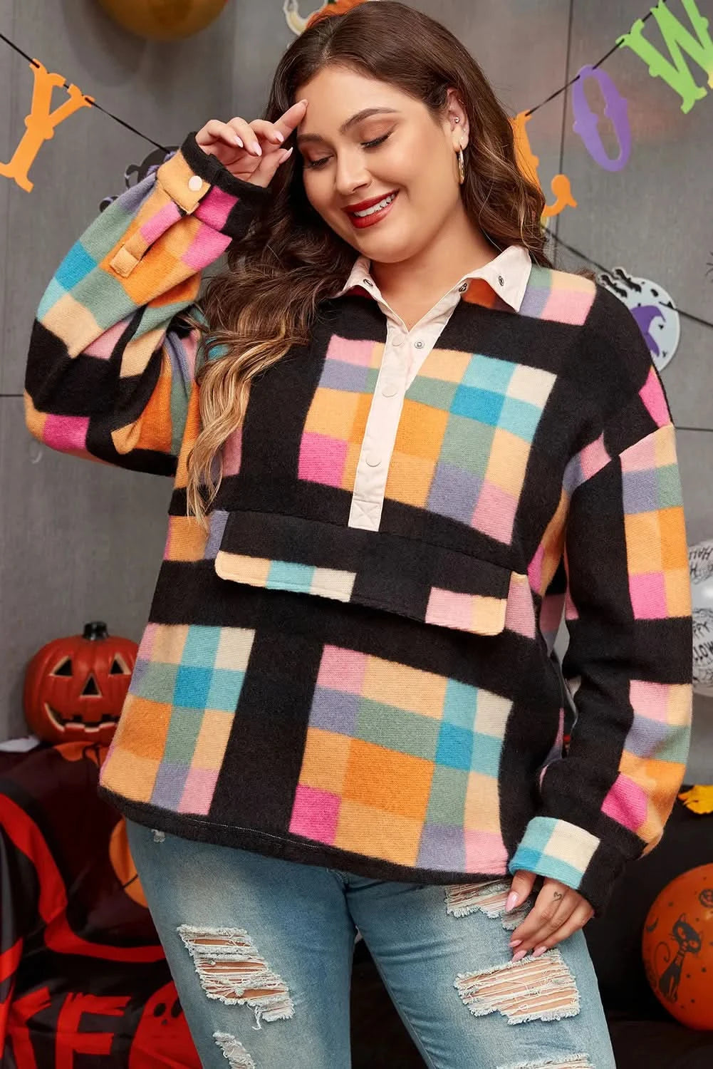 Chic Plus Size Color Block Sweatshirt