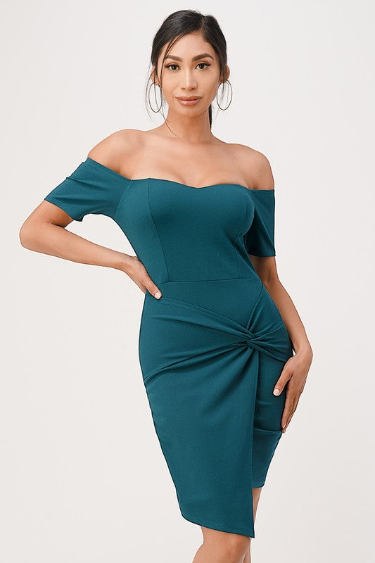 off the shoulder front twist bodycon dress Coco’s Tee Boutique