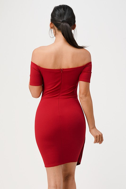 off the shoulder front twist bodycon dress Coco’s Tee Boutique