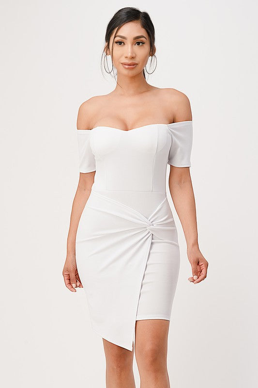 off the shoulder front twist bodycon dress Coco’s Tee Boutique