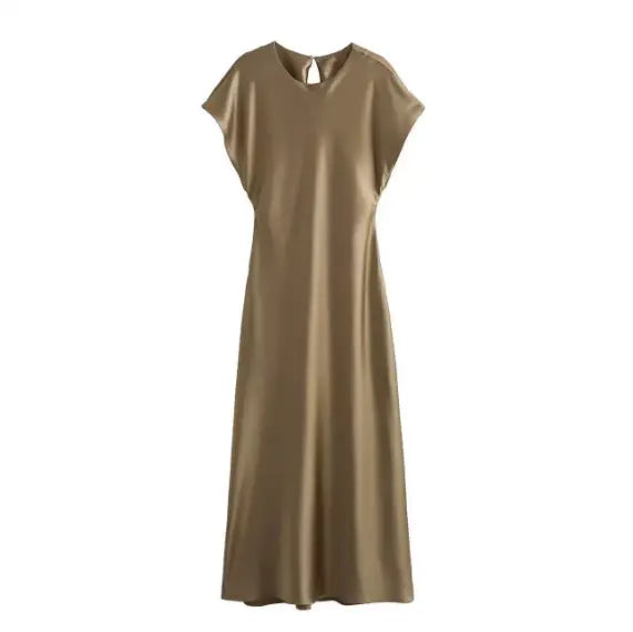 Satin Cutout Maxi Dress With Zipper Slim Fit Solid Color Bella Mia