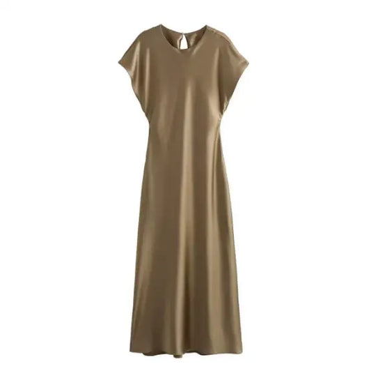 Satin Cutout Maxi Dress With Zipper Slim Fit Solid Color Bella Mia