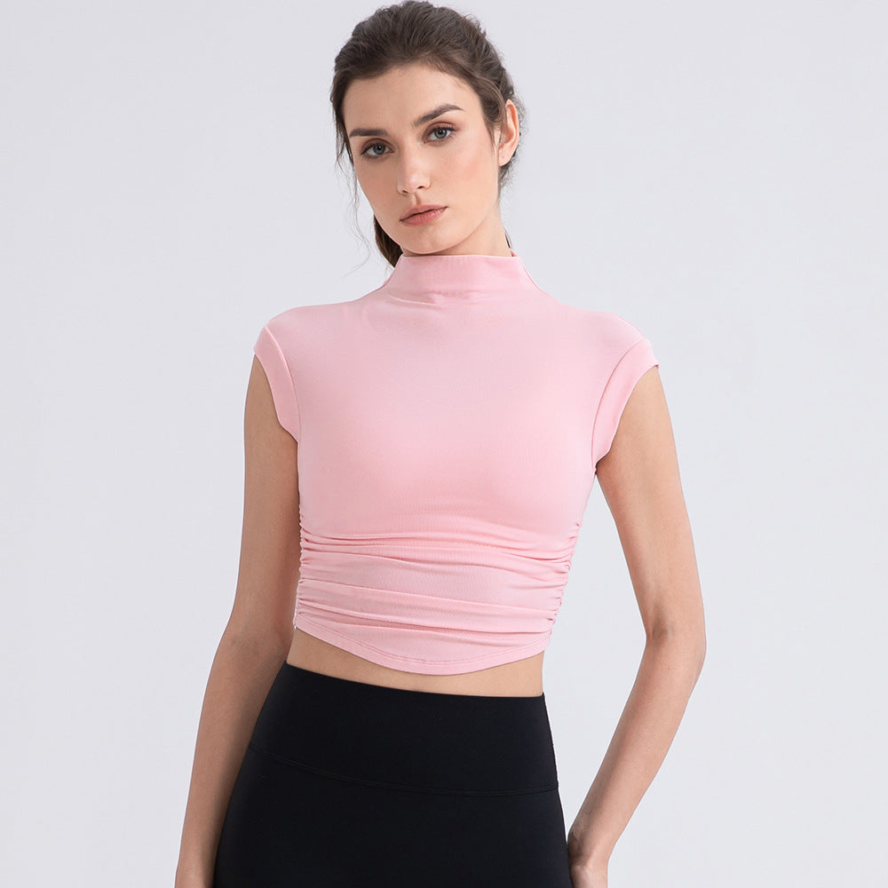 Irregular Asymmetric Half Turtleneck Sleeveless Yoga T shirt Women Breathable Exercise Vest Short Workout Running Top Bella Mia