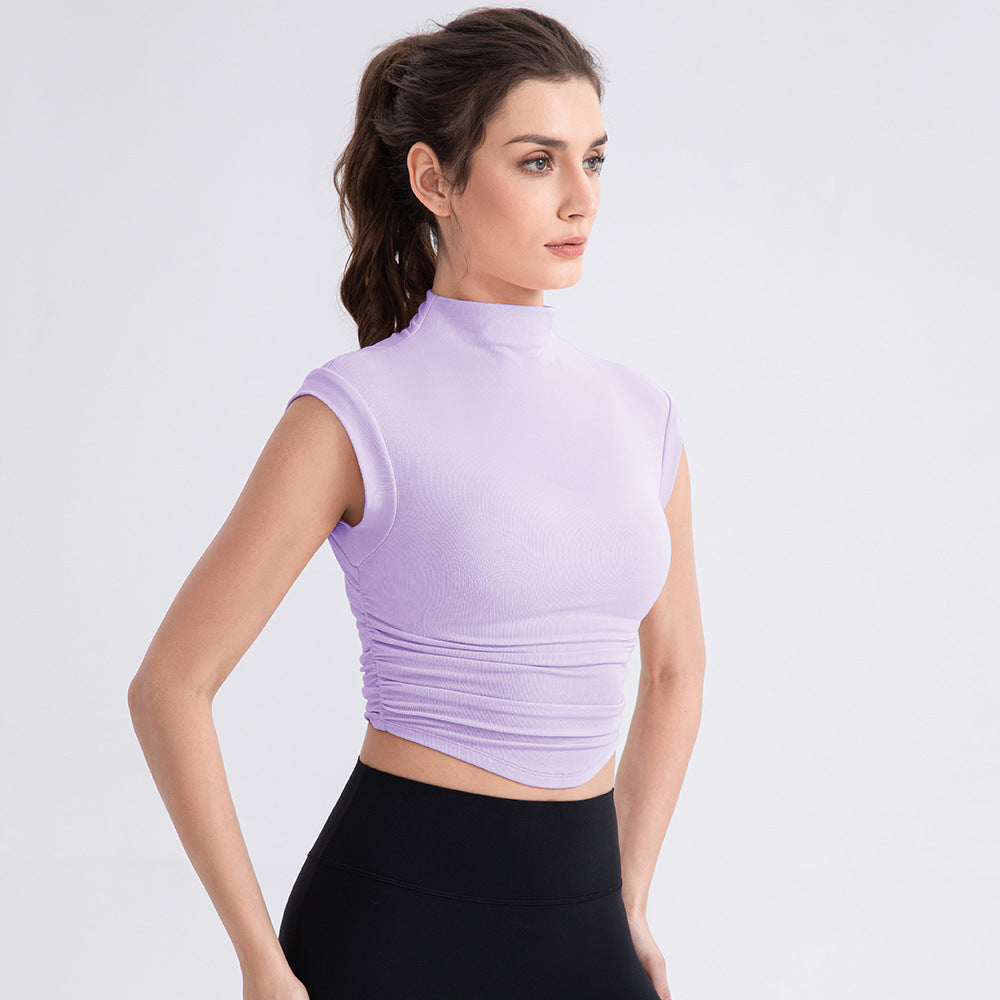 Irregular Asymmetric Half Turtleneck Sleeveless Yoga T shirt Women Breathable Exercise Vest Short Workout Running Top Bella Mia