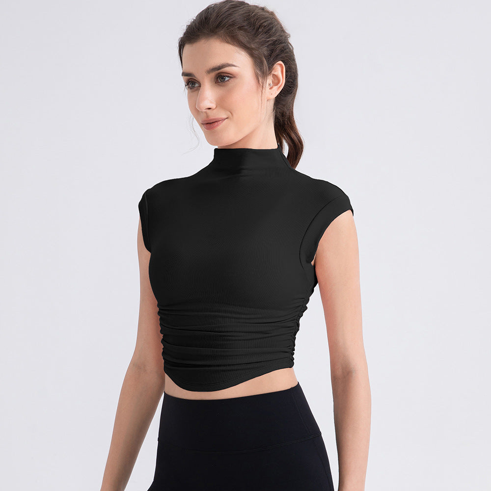 Irregular Asymmetric Half Turtleneck Sleeveless Yoga T shirt Women Breathable Exercise Vest Short Workout Running Top Bella Mia