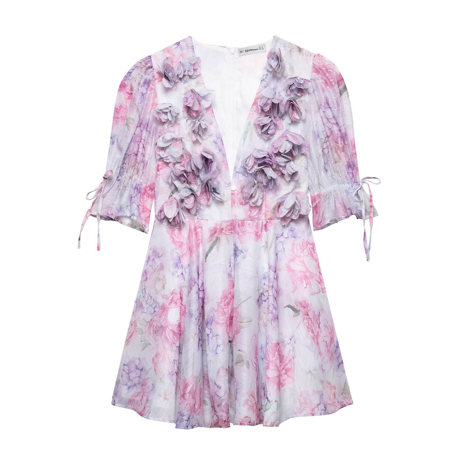 Spring Summer Sexy Chiffon Three Dimensional Floral Floral Dress