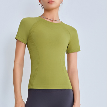 Spring Summer 3D Seamless Weaving Texture Sports Yoga Training Fitness Tight Short Sleeve Yoga T shirt Top