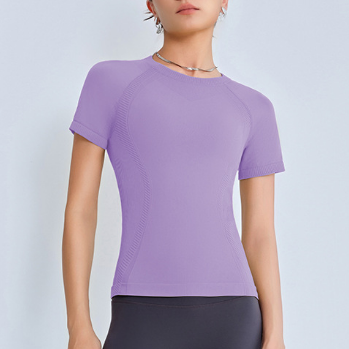 Spring Summer 3D Seamless Weaving Texture Sports Yoga Training Fitness Tight Short Sleeve Yoga T shirt Top Bella Mia