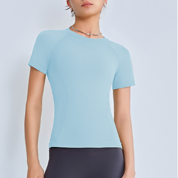 Spring Summer 3D Seamless Weaving Texture Sports Yoga Training Fitness Tight Short Sleeve Yoga T shirt Top Bella Mia