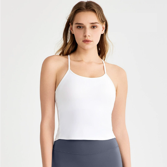 Spring Summer Cool Feeling Spaghetti Strap Yoga Vest Women Beauty Back Dovetail Split Sling Fixed Cup Breathable Workout Clothes Top Bella Mia