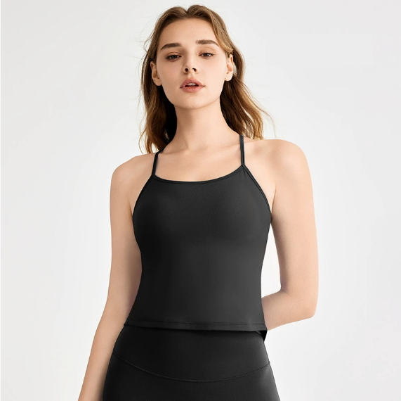 Spring Summer Cool Feeling Spaghetti Strap Yoga Vest Women Beauty Back Dovetail Split Sling Fixed Cup Breathable Workout Clothes Top Bella Mia