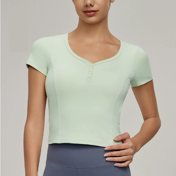 Slim Fit Yoga T shirt Women Princess Line Waist Tight Sports Short Sleeve Peach Collar Tight Fitness Top Bella Mia