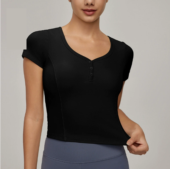 Slim Fit Yoga T shirt Women Princess Line Waist Tight Sports Short Sleeve Peach Collar Tight Fitness Top Bella Mia