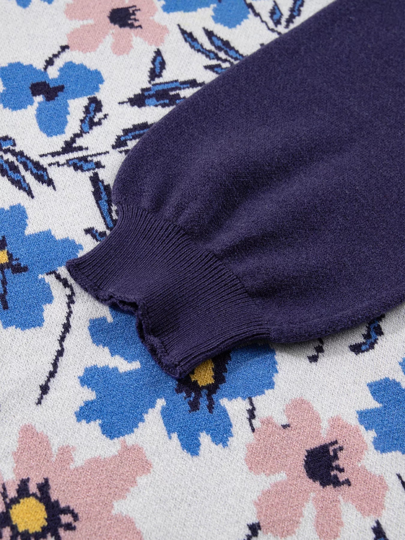 Floral Panel Colorblock Sleeve Patchwork Sweater Simply Love