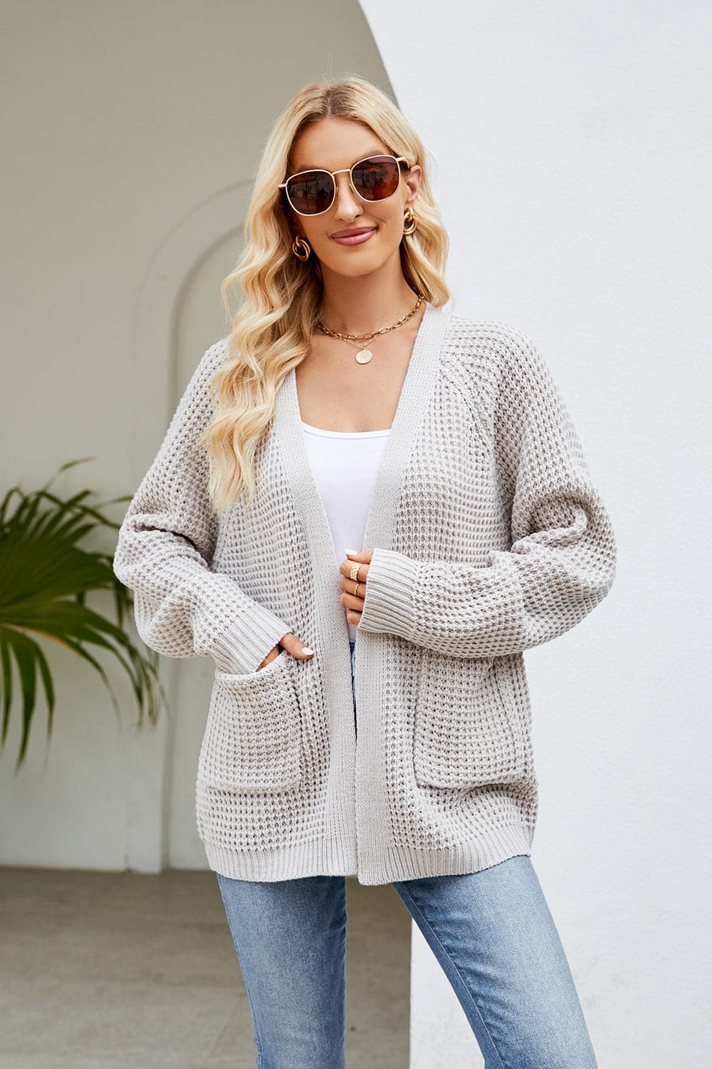 Open Front Long Sleeve Cardigan with Pockets.