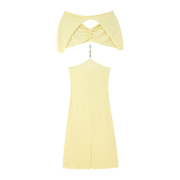 Women Clothing French Simple Sexy Backless Beads Dress