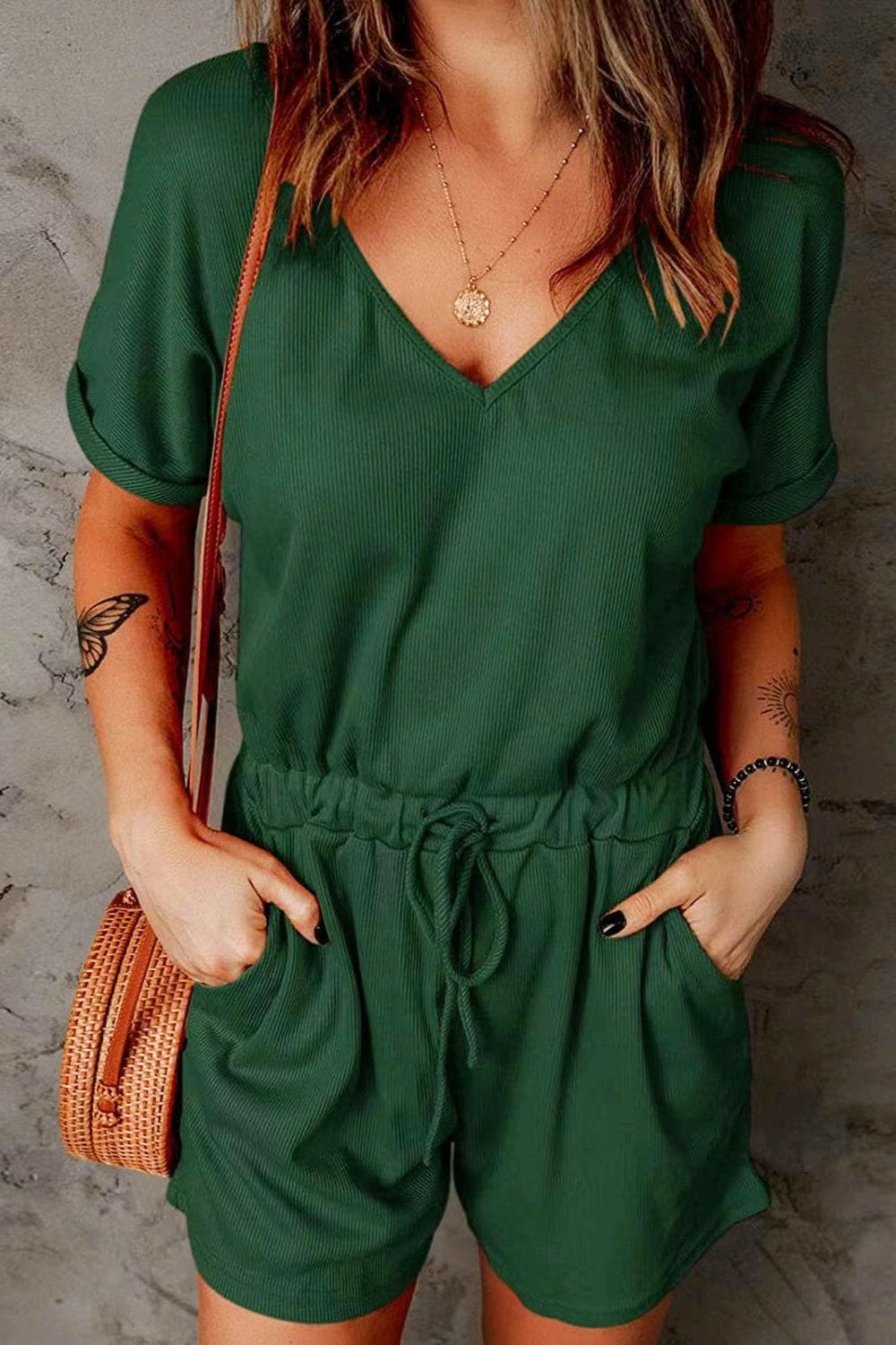 Full Size Drawstring V-Neck Short Sleeve RomperExperience Ultimate Comfort and Style with Our Full Size Drawstring V-Neck Short Sleeve Romper
 
 
Effortless Elegance: Elevate your everyday look with this chic romLove Salve -Neck Short Sleeve Romperjust arrived