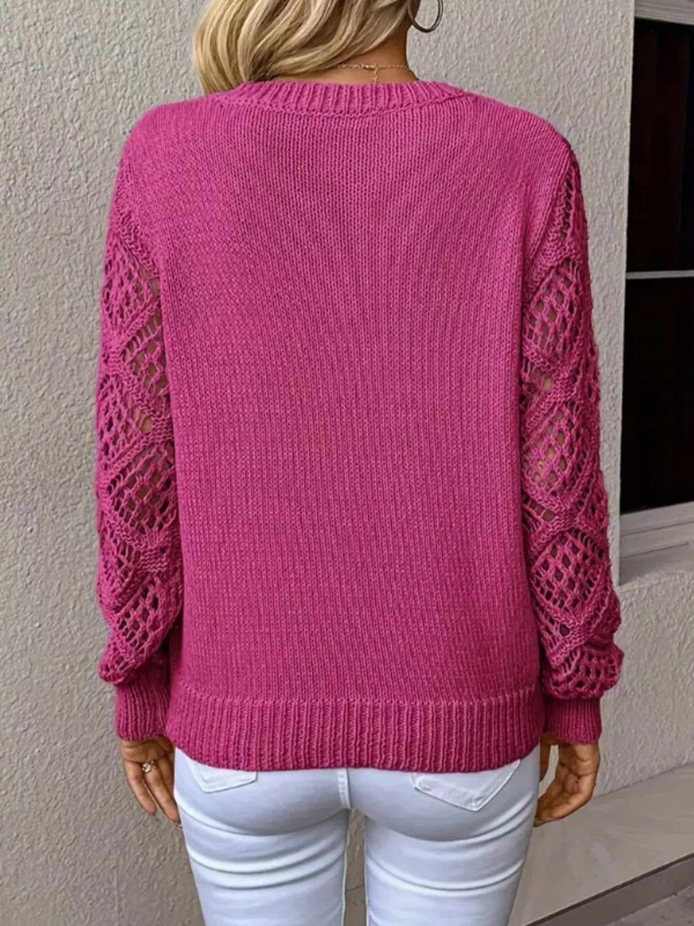 V-Neck Crochet Sleeve Sweater Simply Love