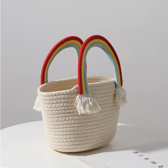 Cute Rainbow Clouds Handbag Handmade Cotton Thread Woven Bag Seaside Vacation Beach Bag Straw Bag Bella Mia