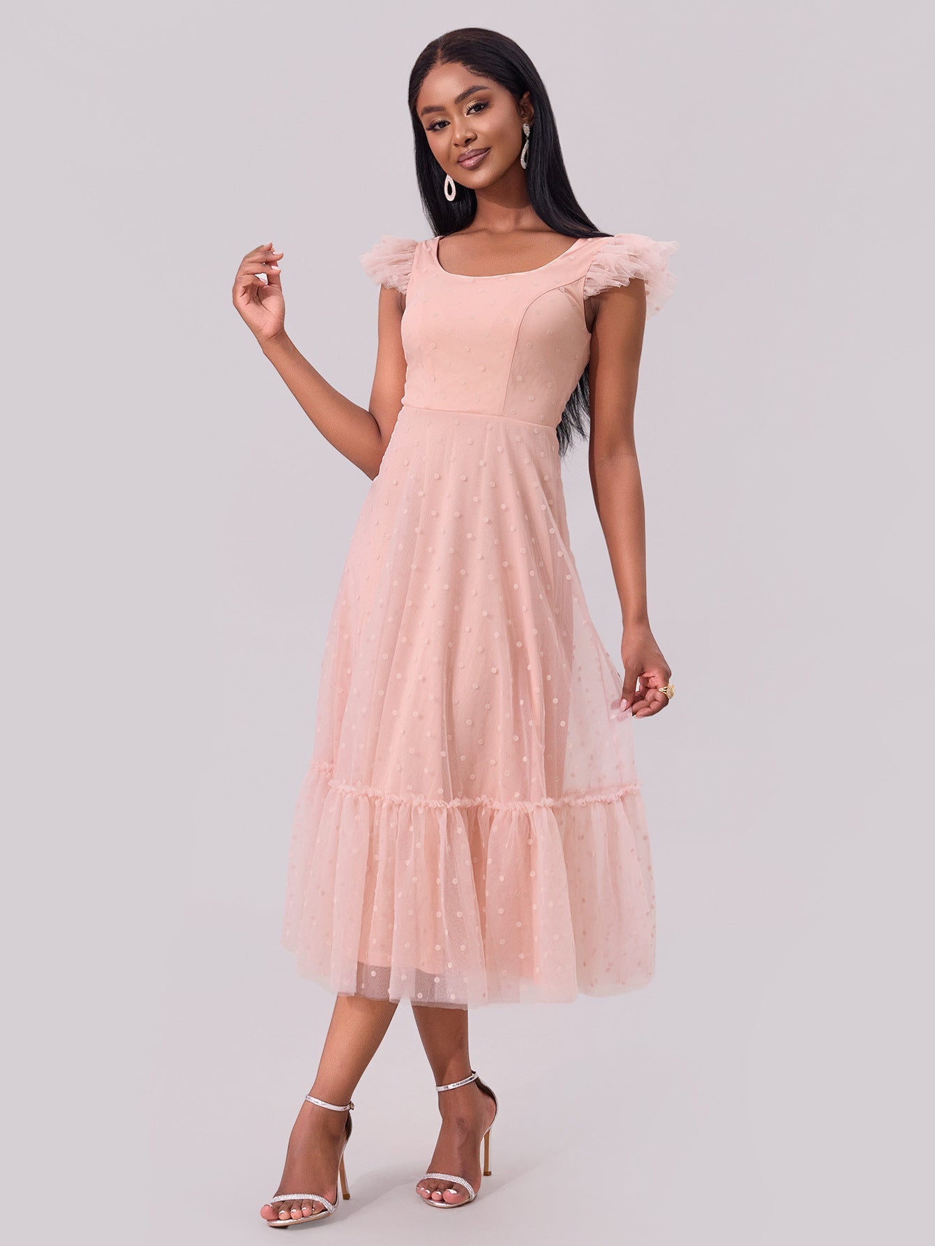 Women Clothing Flying Sleeves Pleating Layered Short Sleeve Large Swing Dress Bella Mia