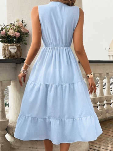 Tiered Notched Sleeveless Midi Dress.