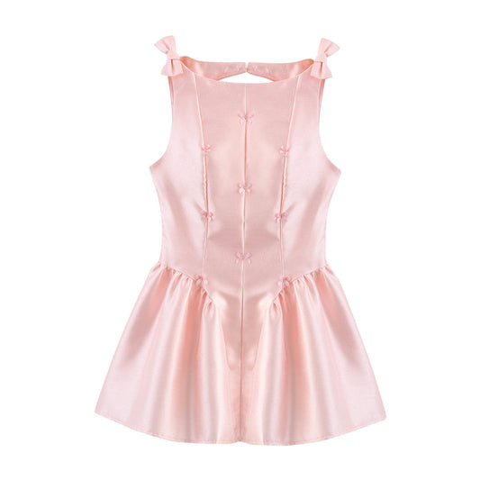 Women Clothing Summer Sexy Hollow Out Cutout Back Sleeveless Bowknot Decorative Pettiskirt Short Dress Bella Mia