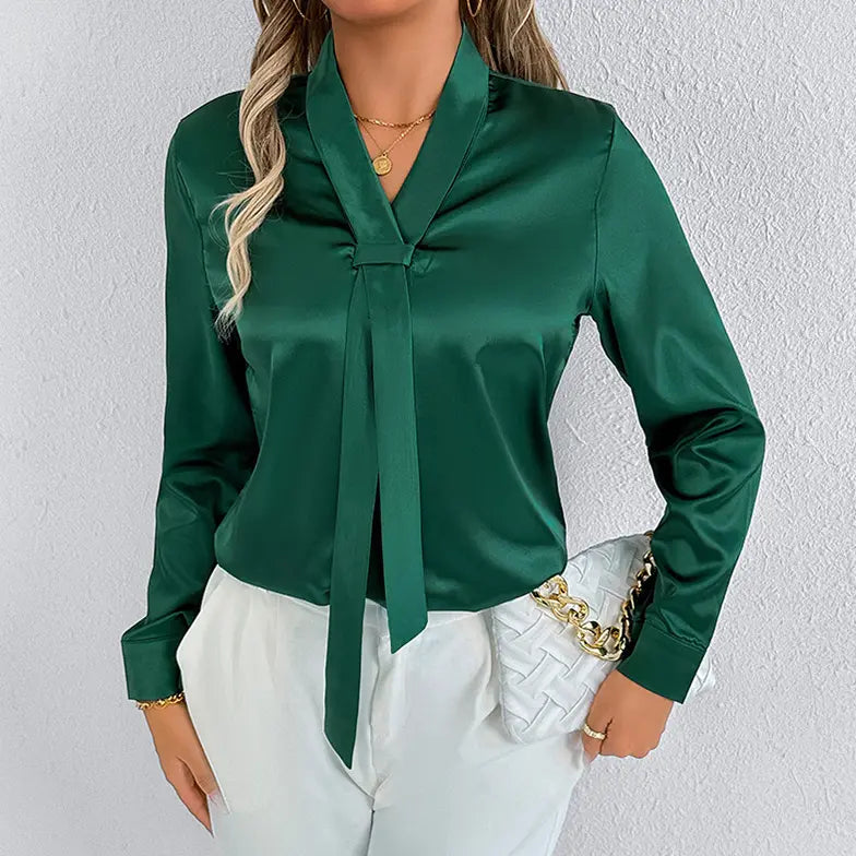Women Summer Satin Shirt White Women Long Sleeve Satin Top Shirt Bella Mia