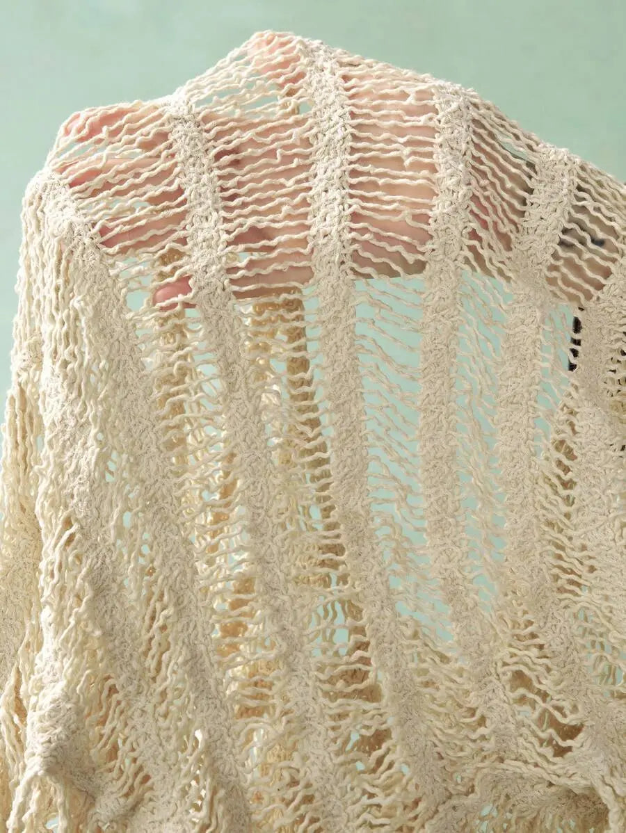 Woomen Crochet Hollowed Out Knitted Tassel Vest Smock Sun Protective Top Bella Mia