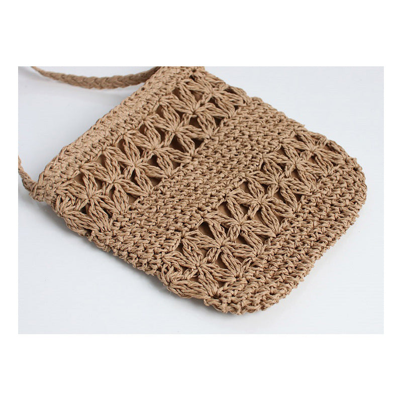 Wooden Bead Tassel Straw Bag Hollow Out Cutout Floral Crossbody Bag Tassel Straw Bag Woven Bag Holiday Beach Bag Bella Mia