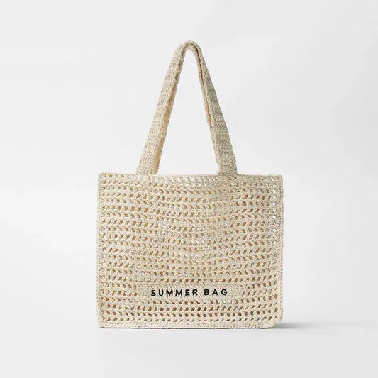 Summer Fairy Hollow Out Cutout out Straw Bag Niche One Shoulder Portable Letter Graphic Woven Bag Women Seaside Vacation Beach Bag Bella Mia
