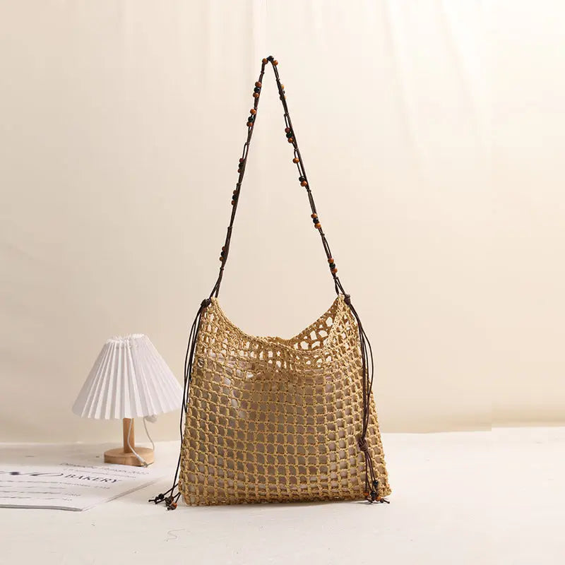Summer Straw Woven Bag With Lace Up Pattern For Women Beach Vacation Bella Mia