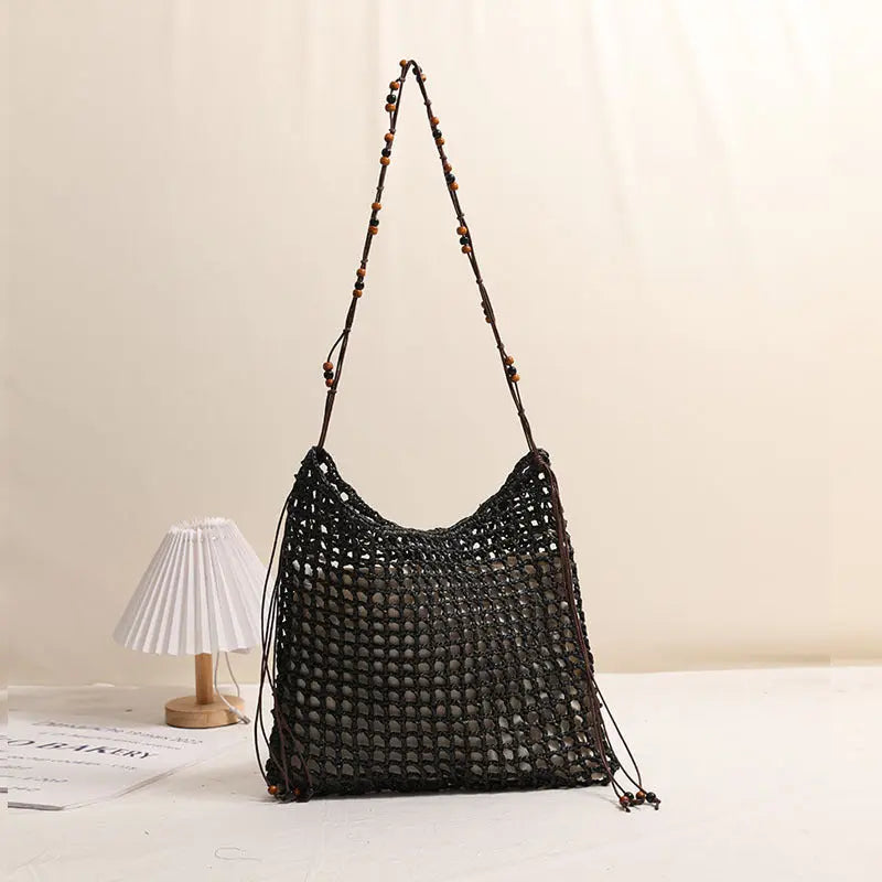 Summer Straw Woven Bag With Lace Up Pattern For Women Beach Vacation Bella Mia