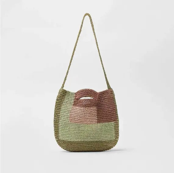 Crossbody Straw Bag For Women Color Matching Woven Shopping Bag Portable Bella Mia
