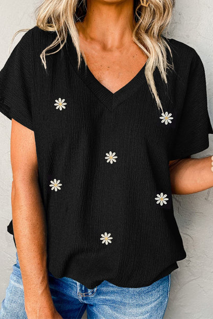 Daisy V-Neck Short Sleeve T-Shirt.